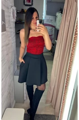 Chloe csipke csőtop - piros