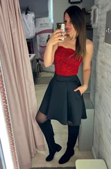 Chloe csipke csőtop - piros