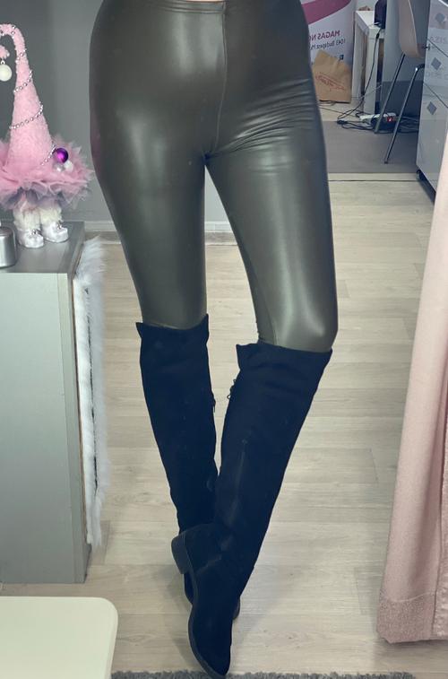 Callie thermo leggings - khaki műbőr hatású